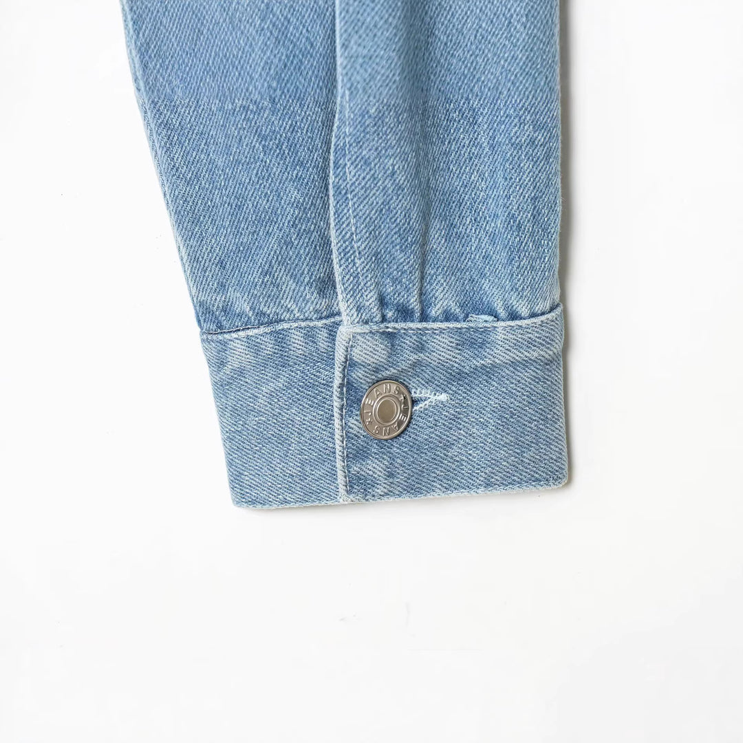 Women Cropped Denim Jacket with Asymmetrical Hem and Flap Pockets Mune Fashion