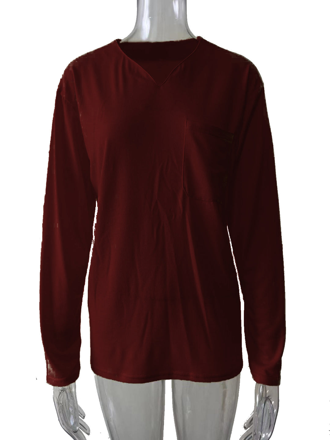 Women nan legeres Long-sleeve shirt with V-notch neckline, chest pocket, and relaxed oversized fit Mune Fashion