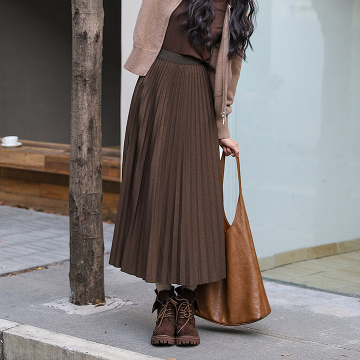 Women's pleated midi skirt with smocked waistband and fine dot pattern Mune Fashion
