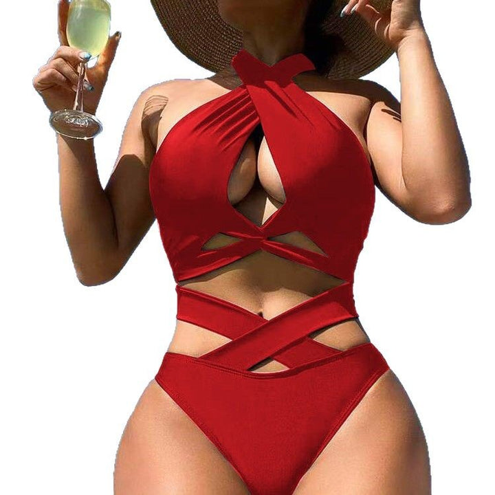 Women's High-Cut One-Piece Swimsuit with Elegant Cut-Outs