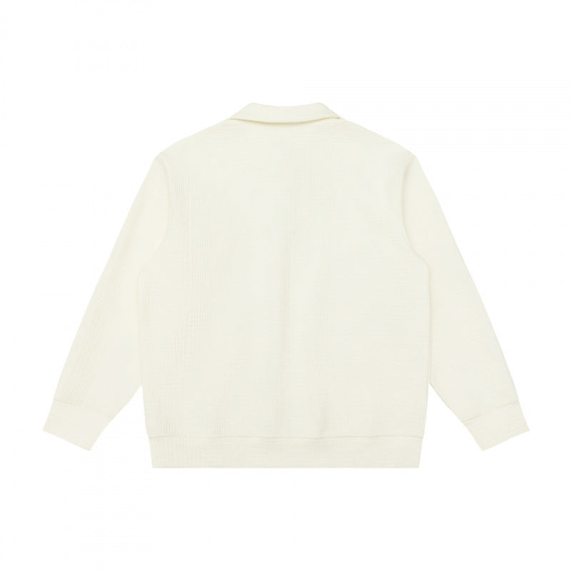 Unisex Long-Sleeve Knit Polo Shirt Sweater with Boxy Fit and Waffle Texture Mune Fashion