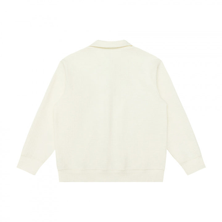Unisex Long-Sleeve Knit Polo Shirt Sweater with Boxy Fit and Waffle Texture Mune Fashion