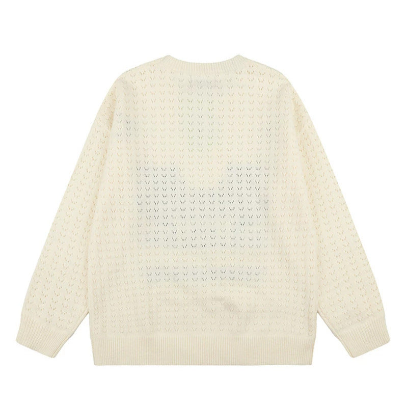 Women's Oversize Knit Sweater with Jacquard Cat Motif and Musical Design Mune Fashion
