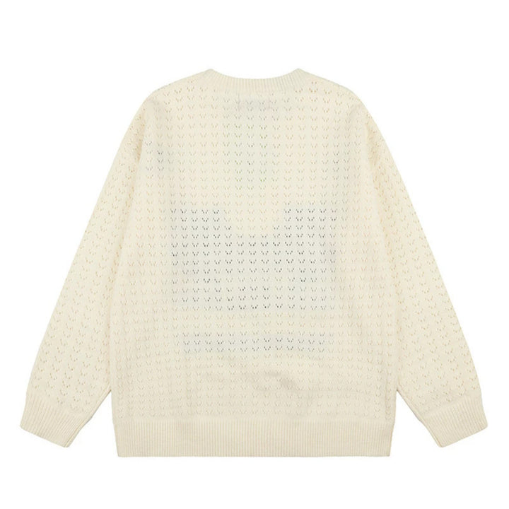 Women's Oversize Knit Sweater with Jacquard Cat Motif and Musical Design Mune Fashion