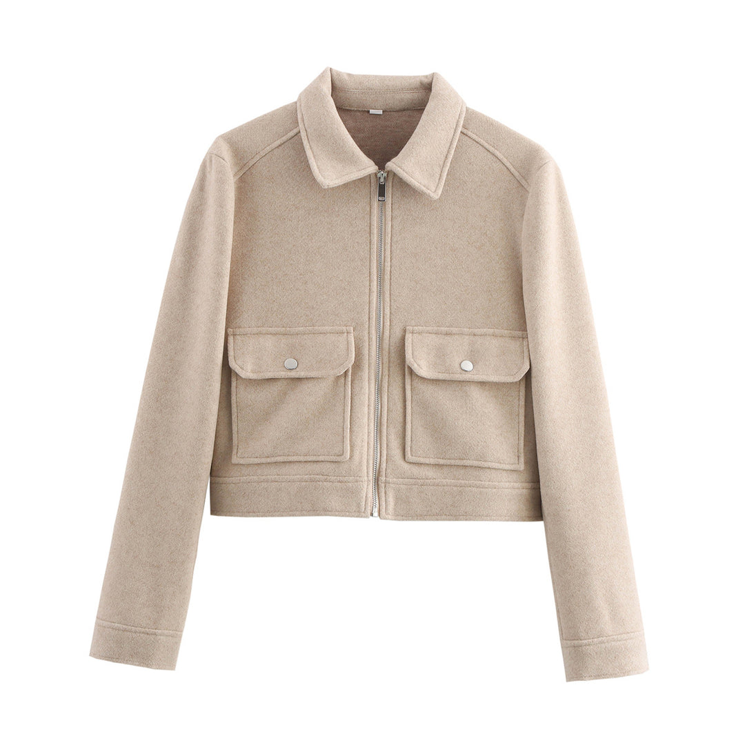 Women's short boxy wool jacket with full zip and patch pockets Mune Fashion