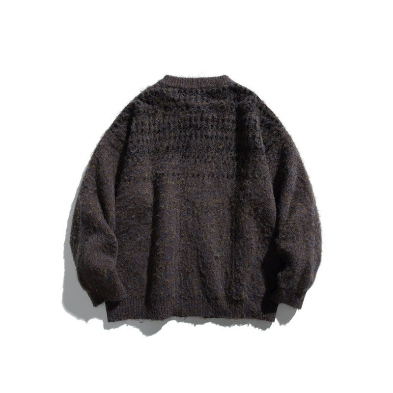 Women Chunky Knit Oversized Cardigan with Mohair Look and Round Neckline Mune Fashion