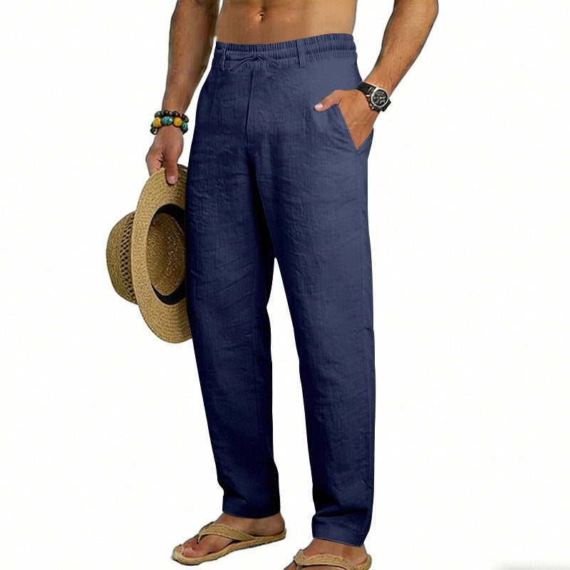 Men's airy linen relaxed pants with elastic comfort waistband and straight leg Mune Fashion