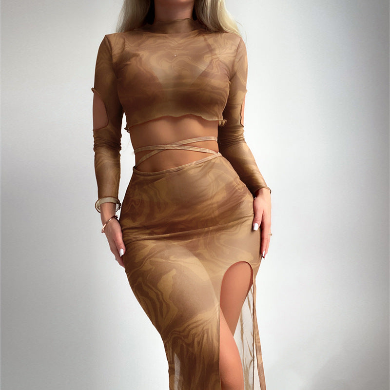 Women's top and skirt set with transparent design and modern cut-outs Mune Fashion