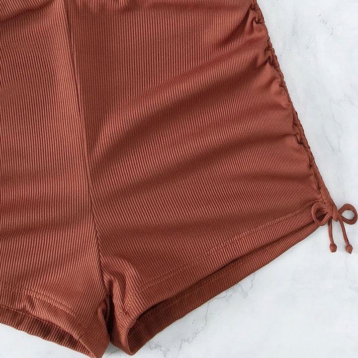 Women's Sporty Bikini Set with Asymmetric Top and Playful Tying Design Mune Fashion