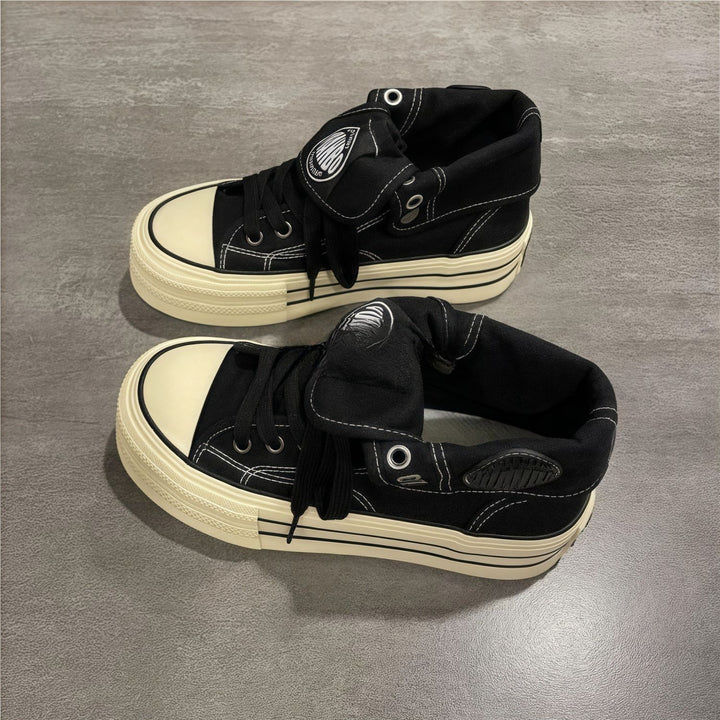 Women's High-Cut Canvas Platform Sneakers with Distinctive Rubber Platform Mune Fashion