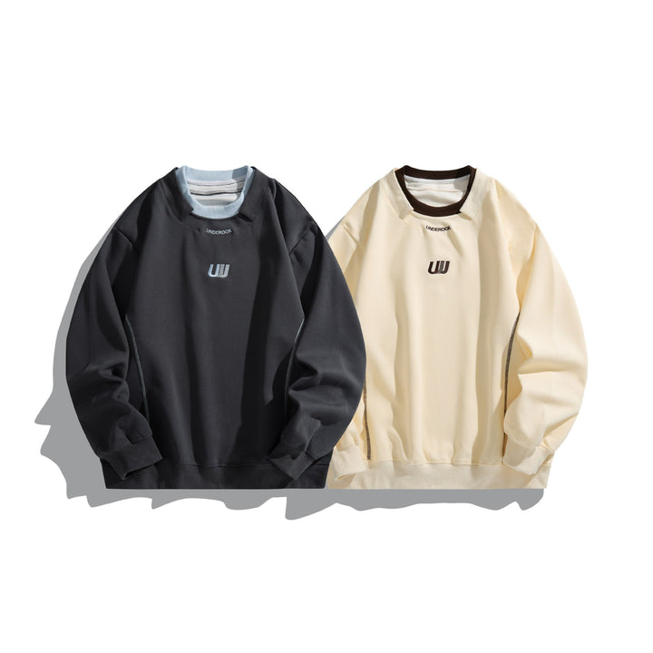 Unisex Loose Sweatshirt with Contrast Collar, Visible Flatlock Seams and Logo Embroidery Mune Fashion