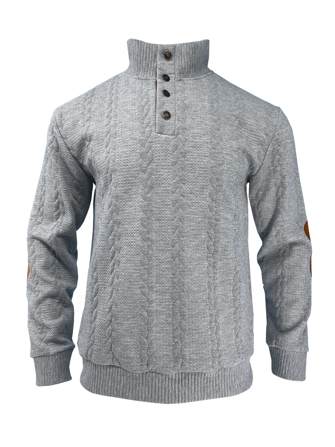 Men's casual cable knit pullover with reinforced button placket and suede elbow patches Mune Fashion