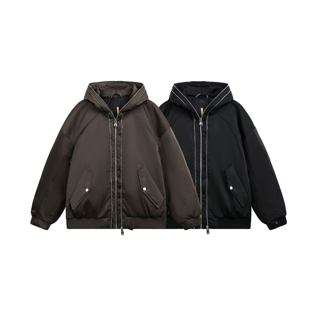 Men's Padded Oversized Bomber Jacket with Hood and Double Zipper Mune Fashion