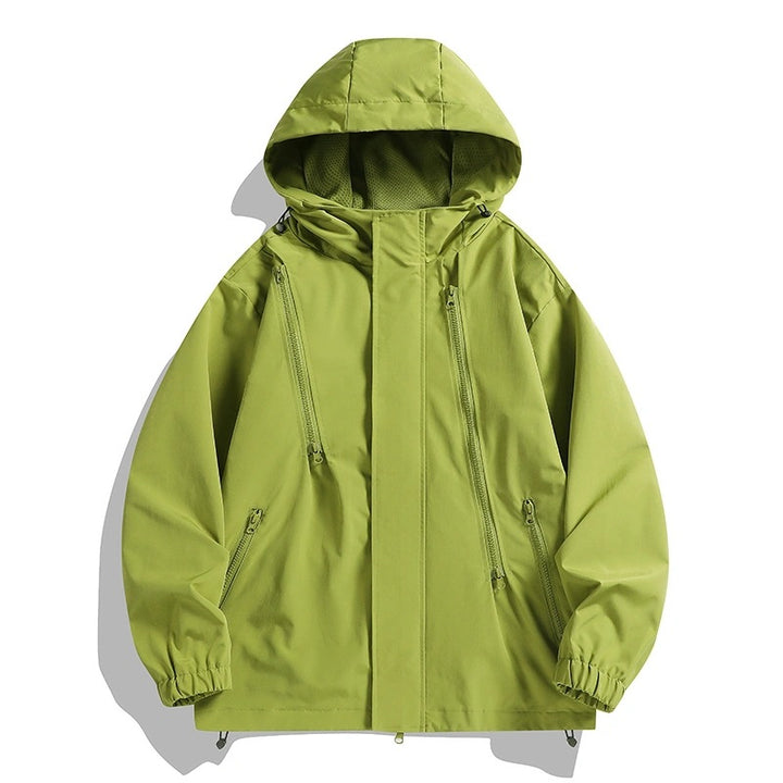 Women's Short Technical Hooded Jacket with Asymmetric Zippers & Drawstring Mune Fashion