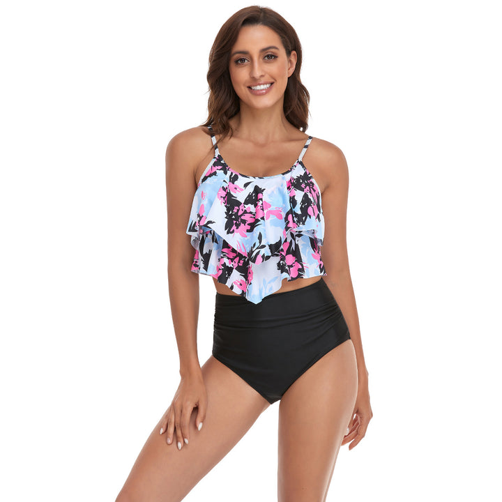 Women's tankini set with flowing ruffle design and figure-hugging bikini bottom Mune Fashion