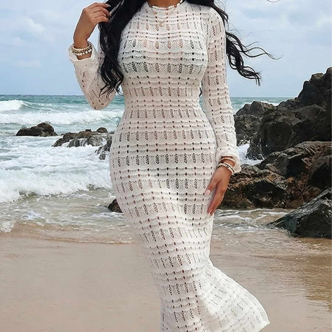 Women's crochet midi dress with elegant design and figure-hugging cut Mune Fashion