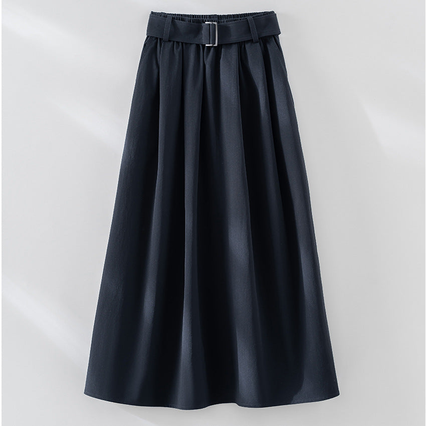 Women's Mid-length A-line Skirt with High Waist, Pleats and Waist Belt Mune Fashion