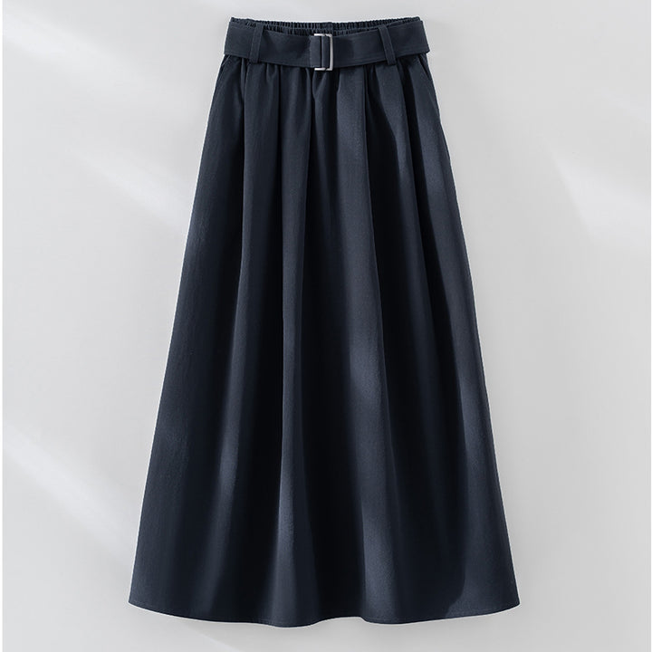 Women's Mid-length A-line Skirt with High Waist, Pleats and Waist Belt Mune Fashion