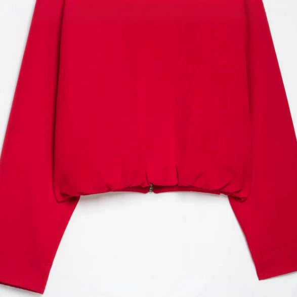Women’s short-cut boxy blouson with high stand-up collar and dropped shoulders Mune Fashion