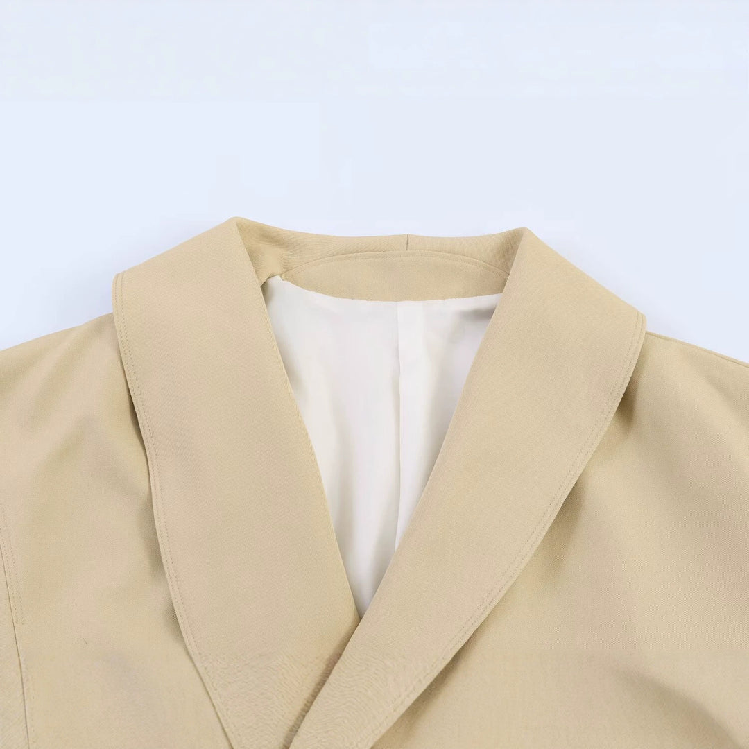 Women's Oversized Cropped Jacket with Large Shawl Collar, Waist Belt, and Balloon Sleeves Mune Fashion