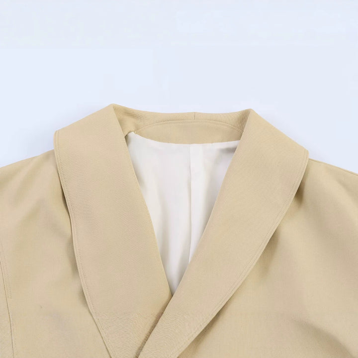 Women's Oversized Cropped Jacket with Large Shawl Collar, Waist Belt, and Balloon Sleeves Mune Fashion