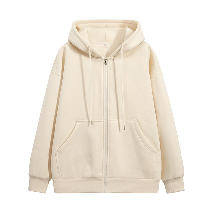 Unisex Oversize Hoodie Fleece Jacket with Boxy Cut and Metal Zipper Drune