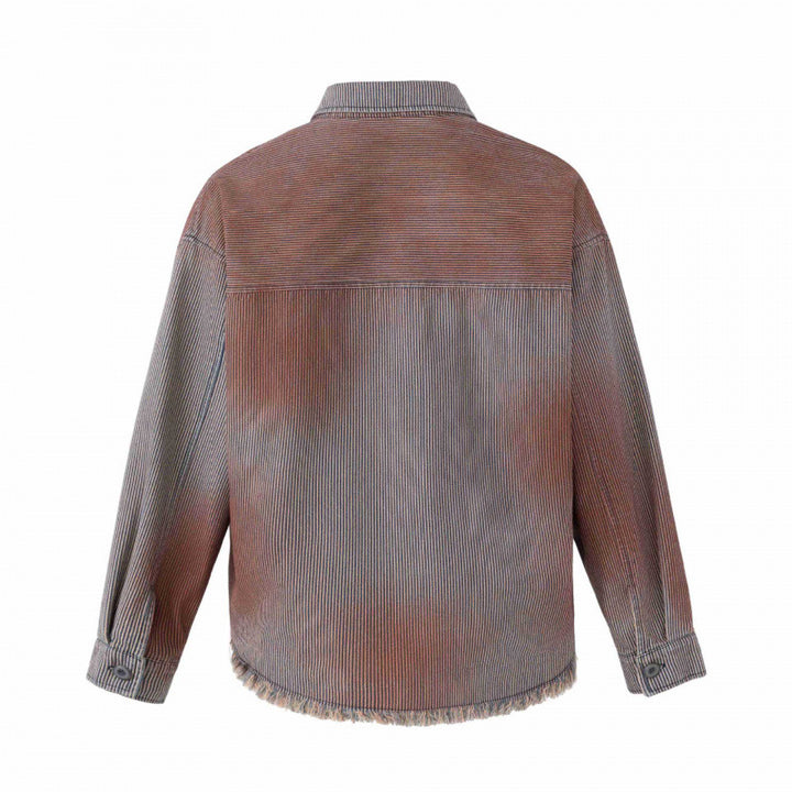 Unisex Boxy Overshirt Jacket made of Fine Cord with Used Effect, Fringes and Button Placket Mune Fashion