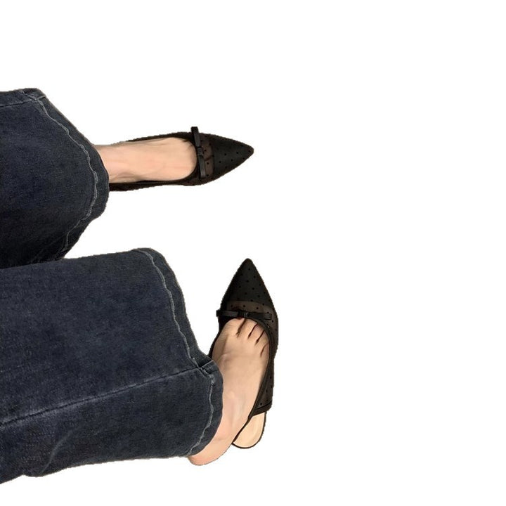 Ladies pointed toe slingback ballerinas with polka dot mesh and decorative bow Mune Fashion
