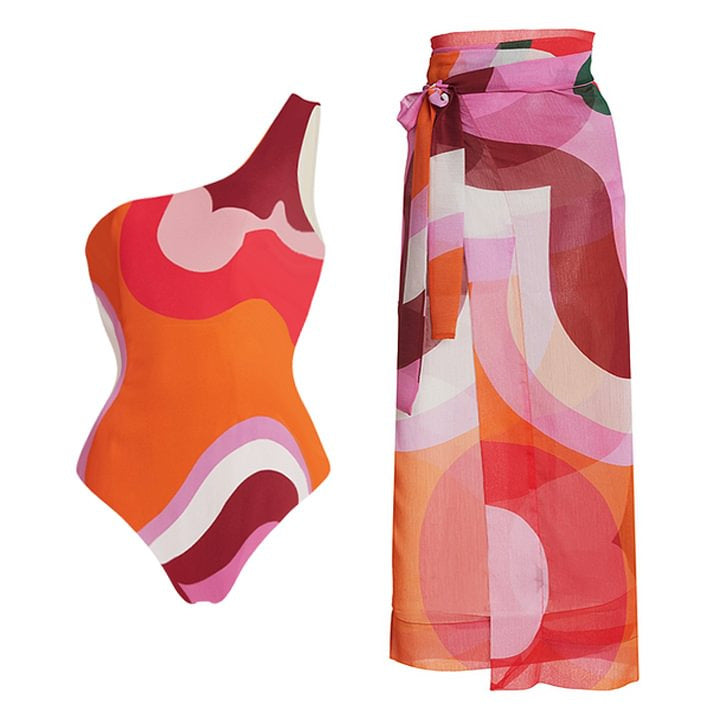 Women's asymmetrical swimsuit with modern graphic design Mune Fashion