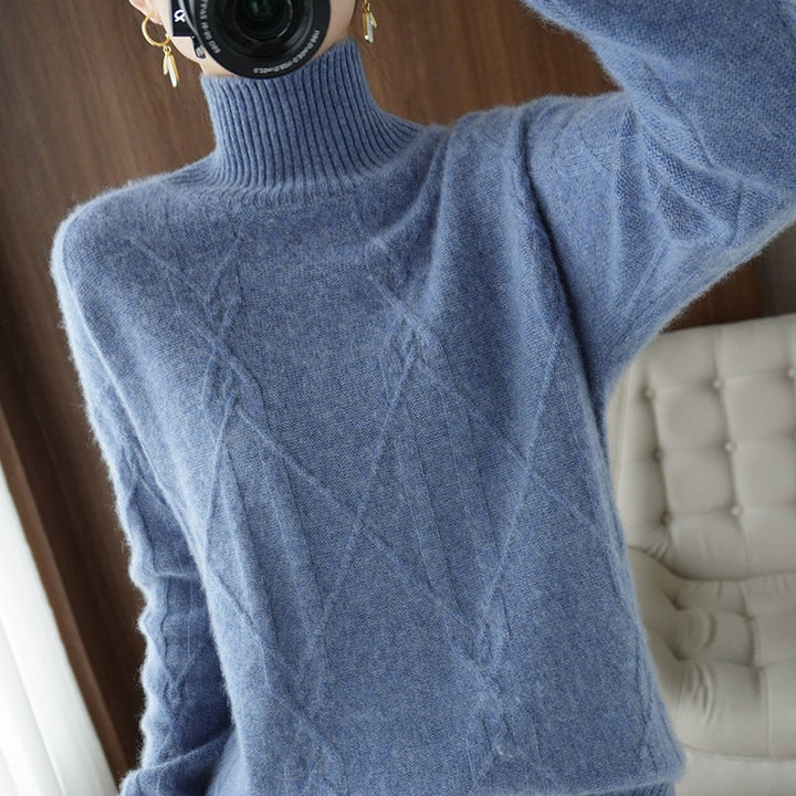 Women's Soft Mohair-Look Sweater with High Ribbed Collar, Cable Knit Pattern, and Boxy Oversized Fit Mune Fashion