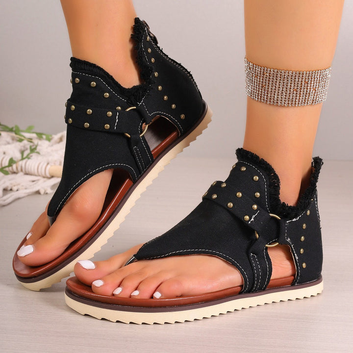 Women's nan jeans bootie toe sandal with soft shaft lining, studs and profiled rubber sole Mune Fashion