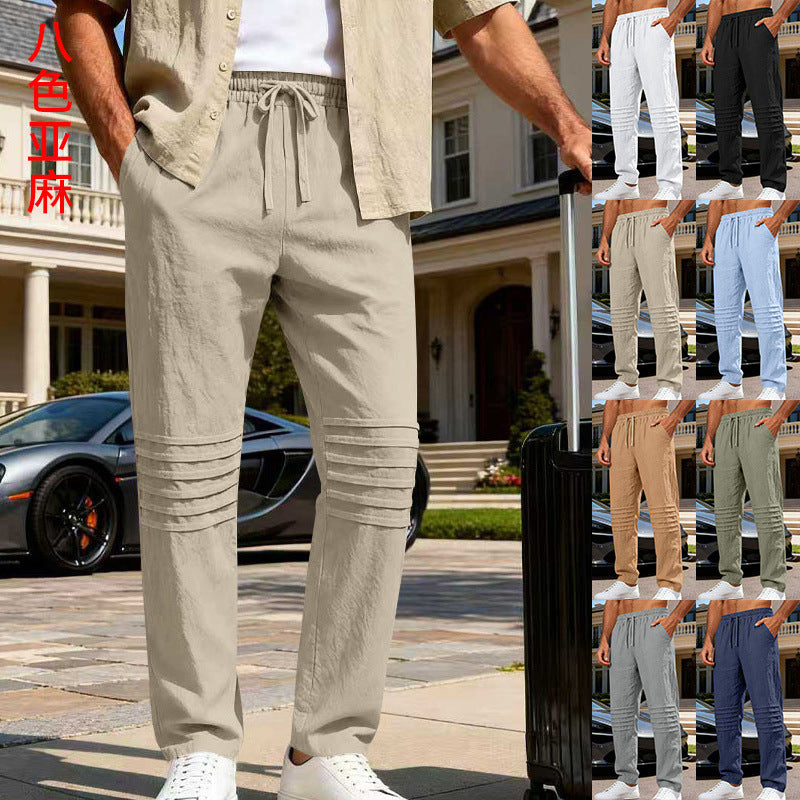 Men's relaxed linen jogging pants with elastic drawstring, pleated knee area, and side pockets Mune Fashion