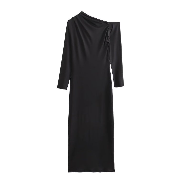 Women's Asymmetric One-Shoulder Maxi Dress with Long Sleeve Mune Fashion