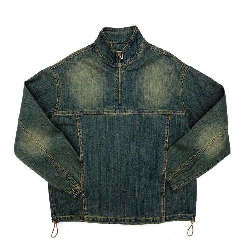 Men's Sporty Denim Jacket with High Collar Mune Fashion
