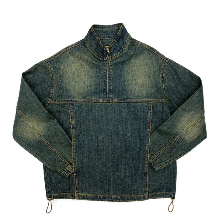 Men's Sporty Denim Jacket with High Collar Mune Fashion