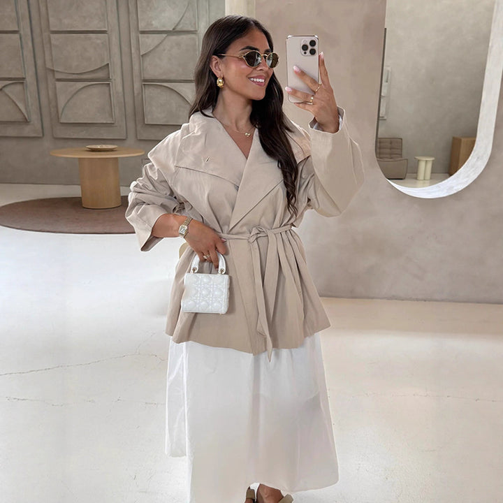 Women's wrap short jacket with tie belt, dropped shoulder and boxy silhouette Mune Fashion