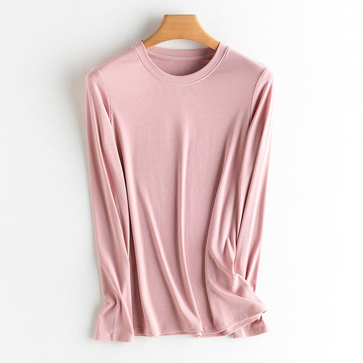 Women Long Sleeve Fine Rib Shirt made of soft Modal-Cotton mix with round neck Mune Fashion