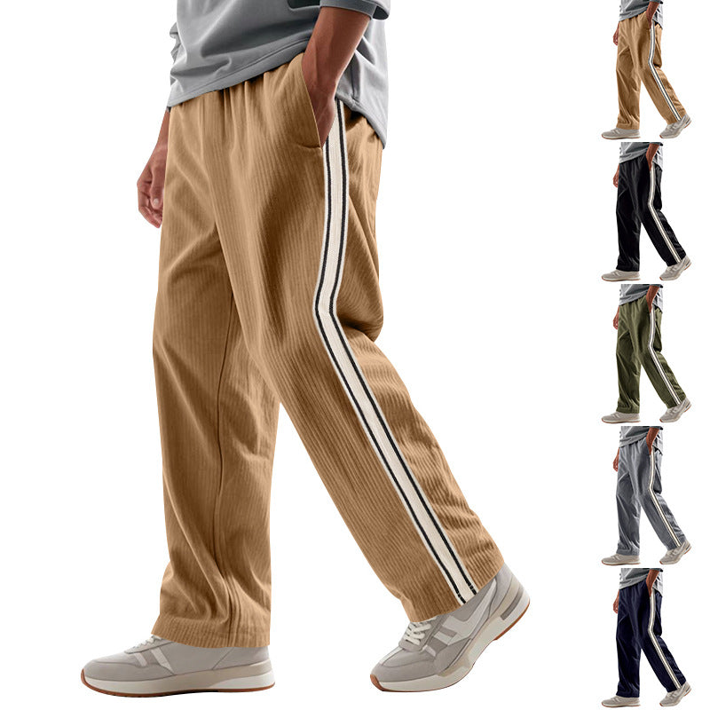 Men's Relaxed Corduroy Look Track Pants with Side Stripes, Elastic Waistband & Drawstring Mune Fashion