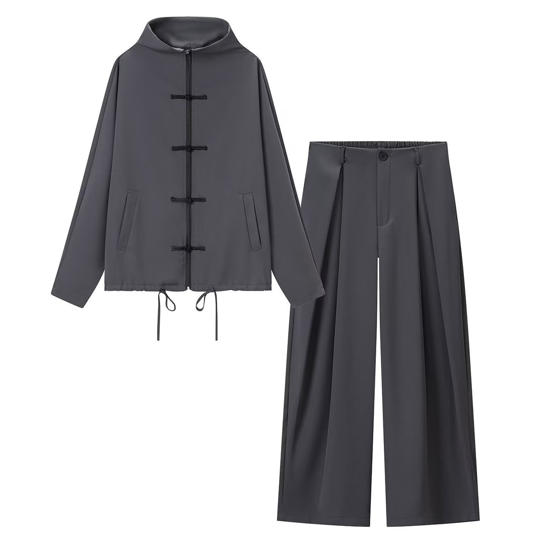Women's lightweight boxy jacket with stand-up collar, zipper front, drawstring and decorative knot closures Mune Fashion