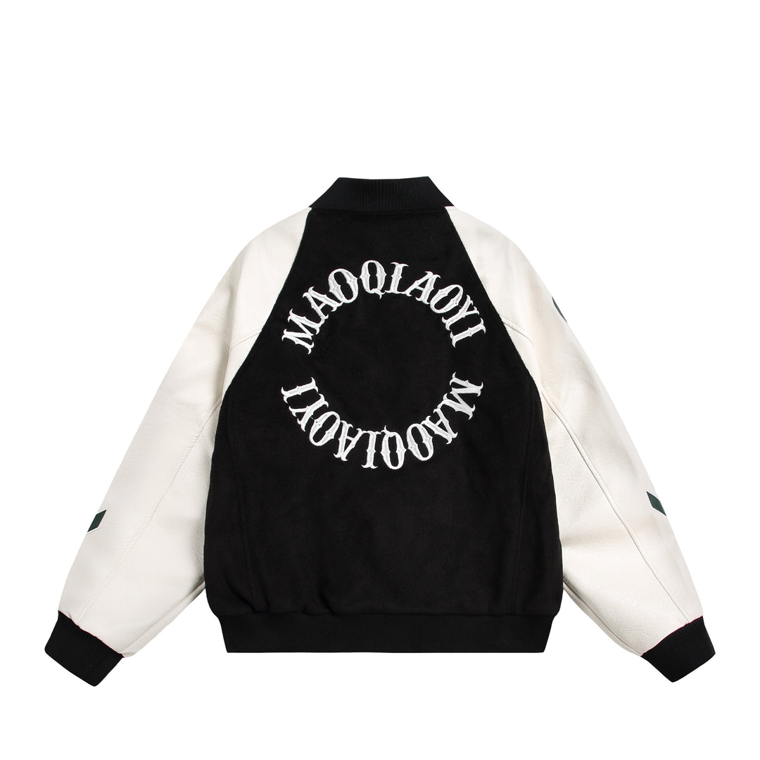 Unisex varsity bomber jacket in material mix with embroidery and application details Mune Fashion