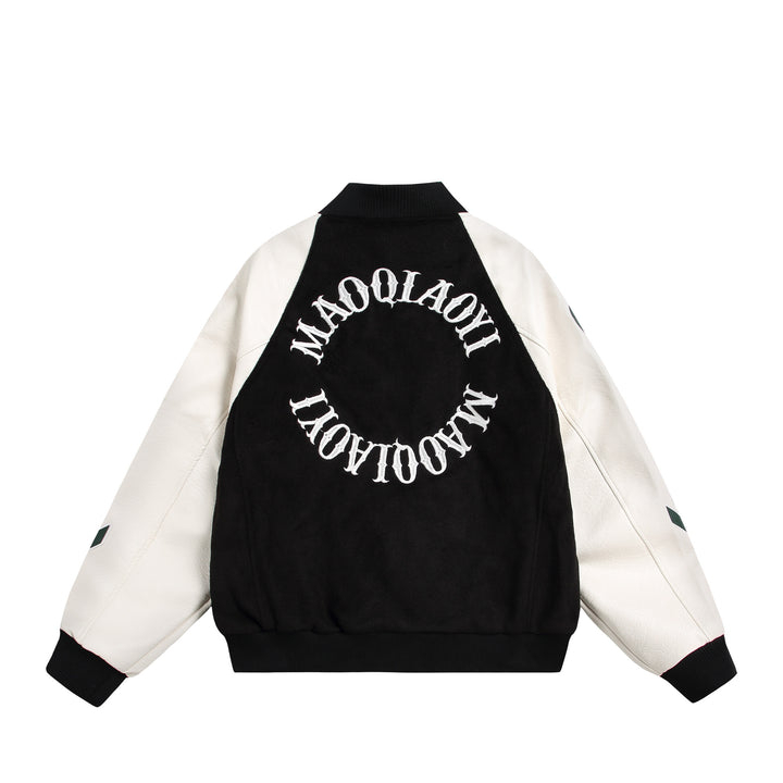 Unisex varsity bomber jacket in material mix with embroidery and application details Mune Fashion