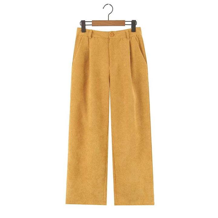 Women High-Waisted Cord Pants with Wide Leg and Pleats Mune Fashion