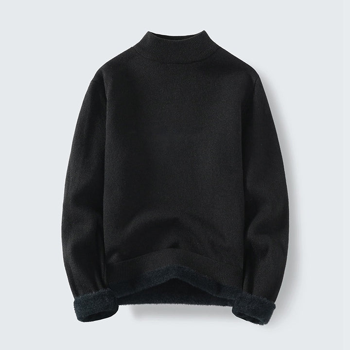 Women's fine knit mock neck pullover with warming fleece lining and turned-down teddy cuffs Mune Fashion