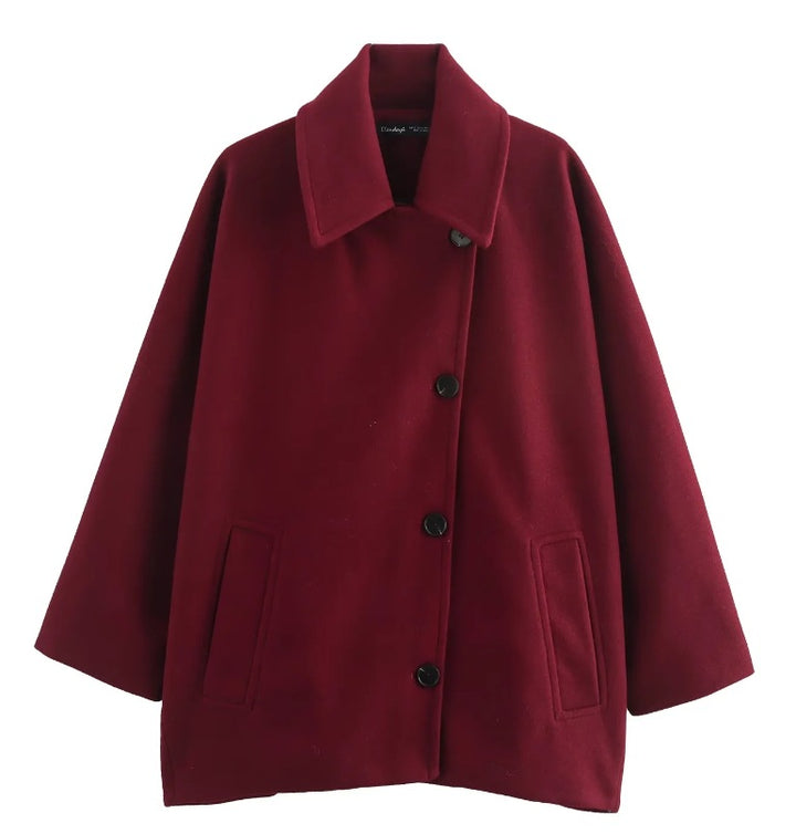 Women's 1200+ oversized wool blend short jacket with relaxed silhouette and concealed button placket Mune Fashion