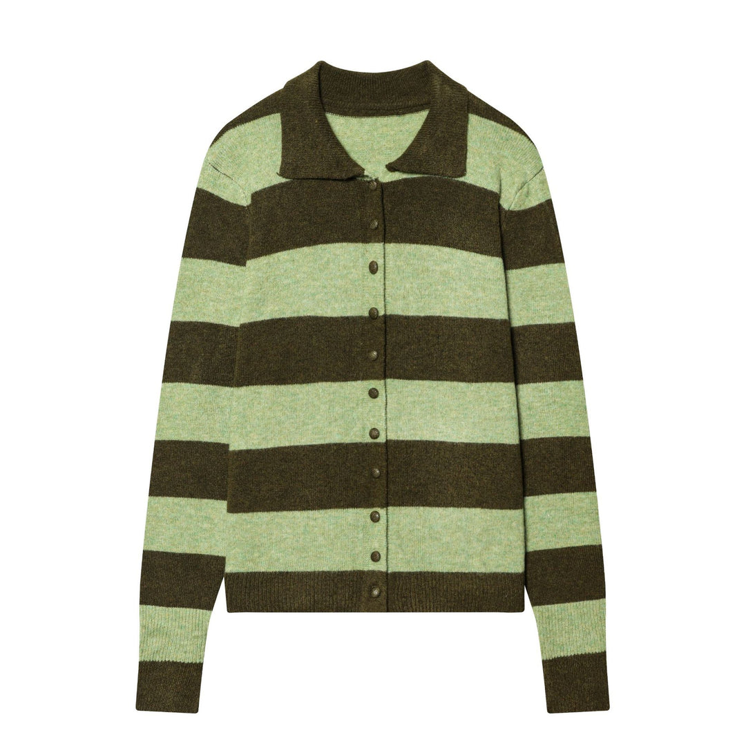 Women's striped cardigan with shirt collar, button placket, and boxy fit Mune Fashion