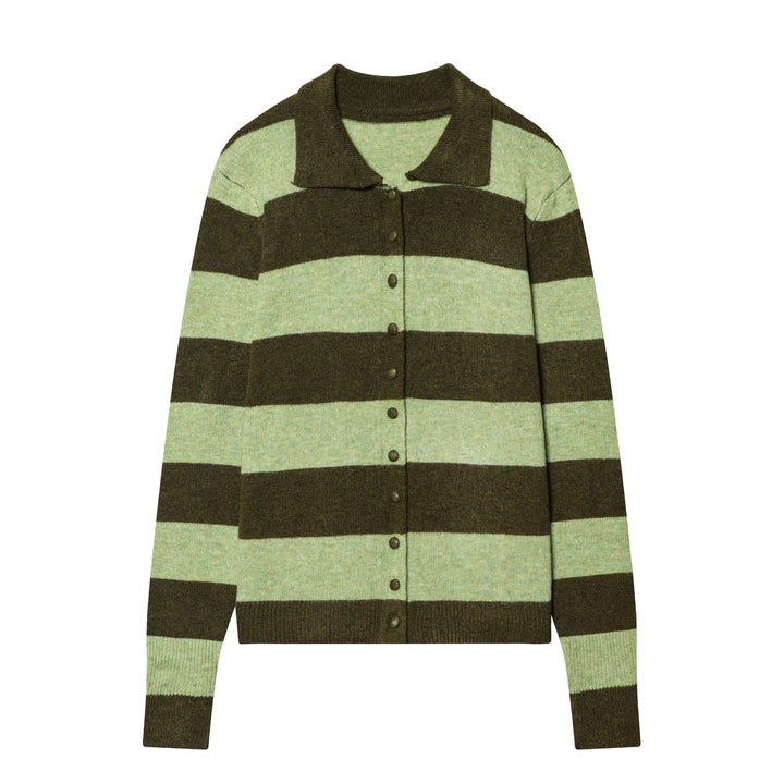 Women's striped cardigan with shirt collar, button placket, and boxy fit Mune Fashion