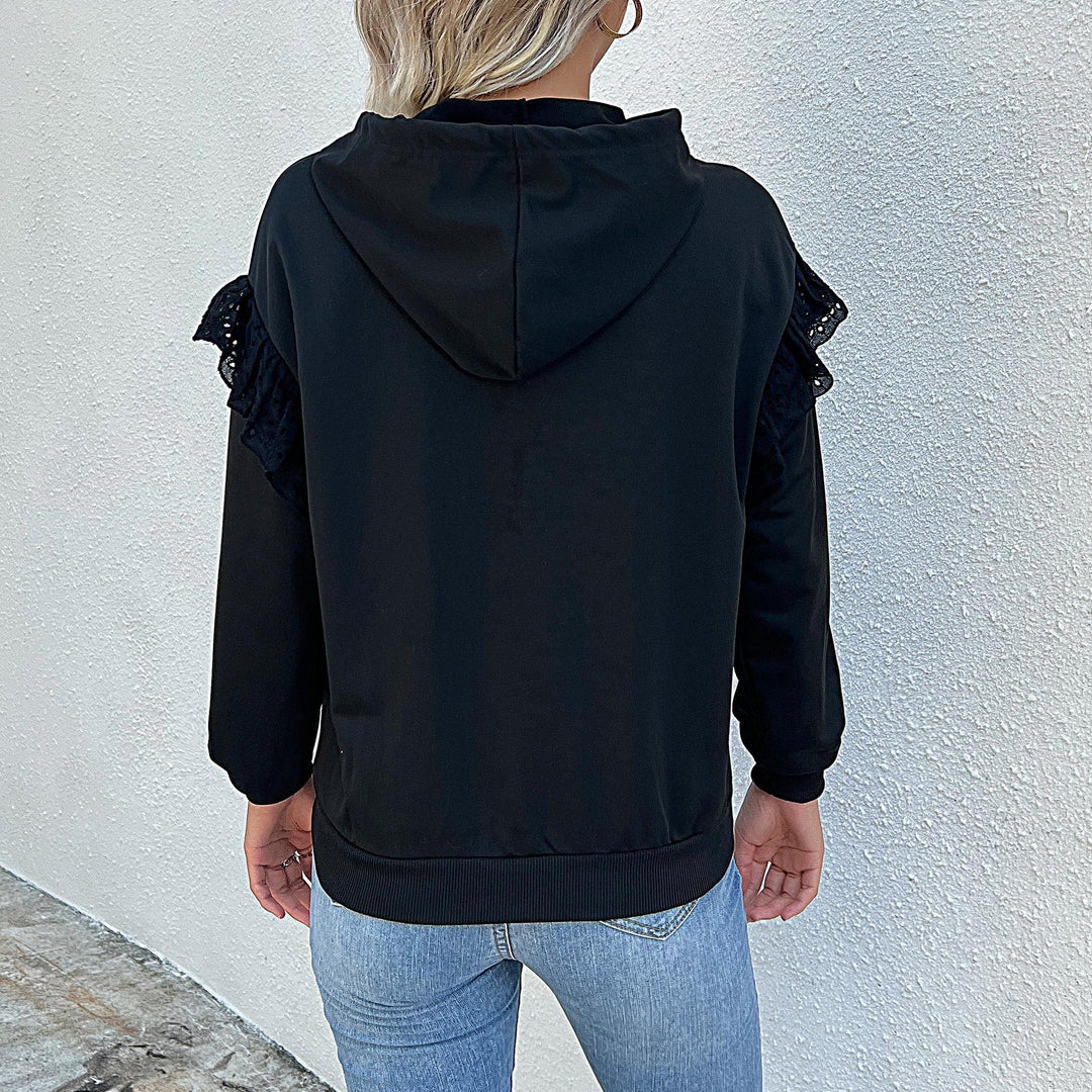 Women's hoodie with lace ruffles on the shoulders Mune Fashion