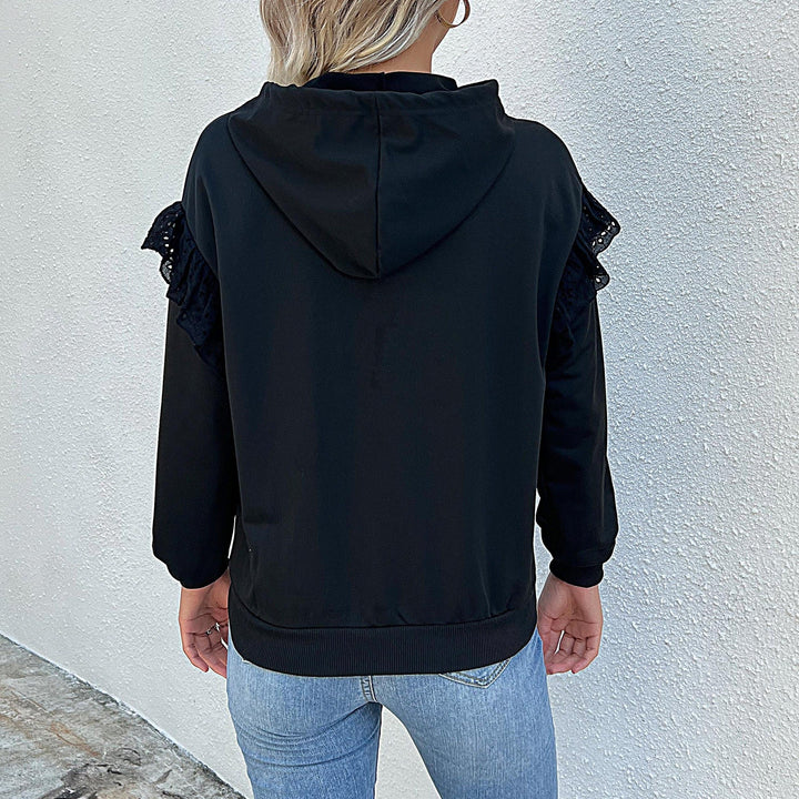 Women's hoodie with lace ruffles on the shoulders Mune Fashion