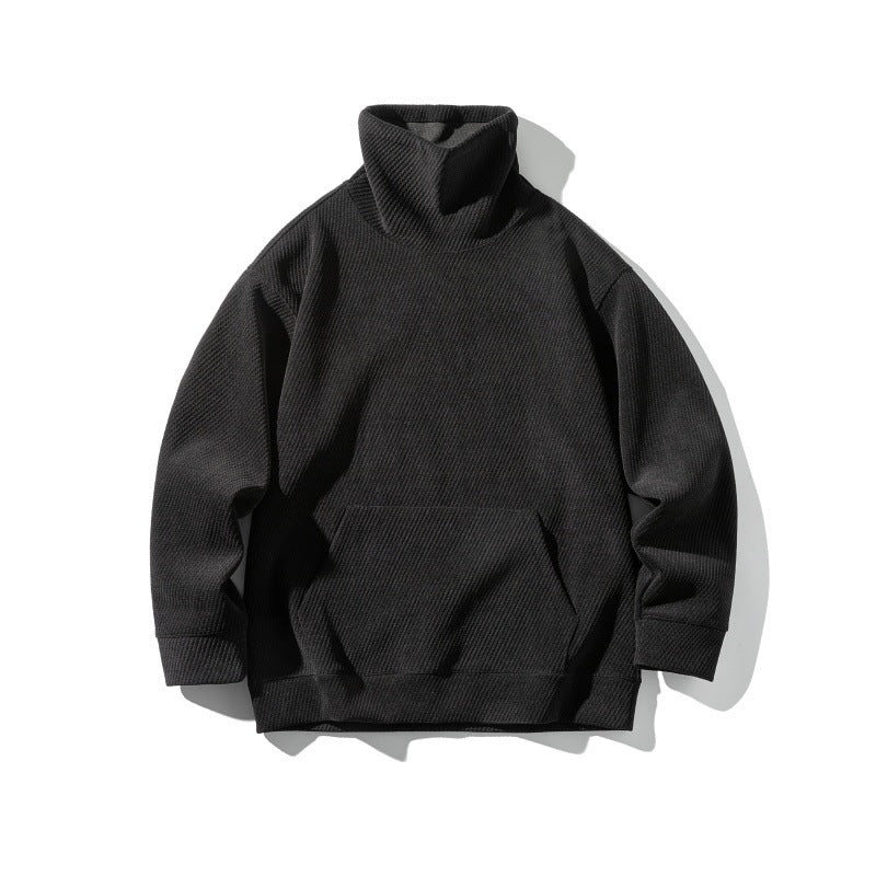 Unisex Oversize Waffle Structure Half Roll Neck Sweatshirt with Kangaroo Pocket Mune Fashion