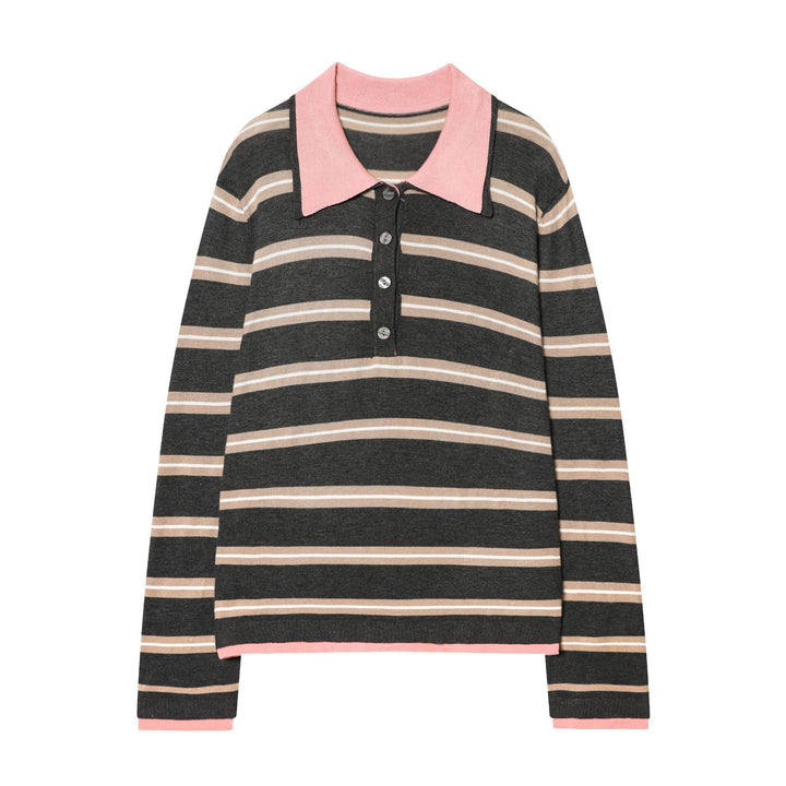 Women’s tailored knit polo with contrast collar and continuous button placket Mune Fashion